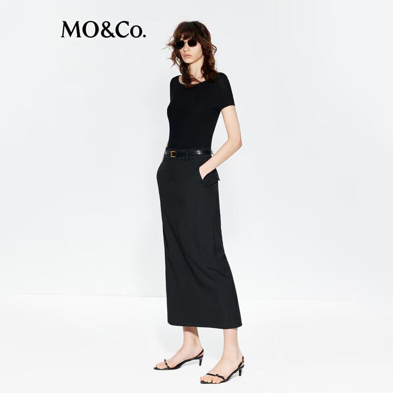 MO&Co. Women's Short Sleeve Faux Two-Piece Long Dress