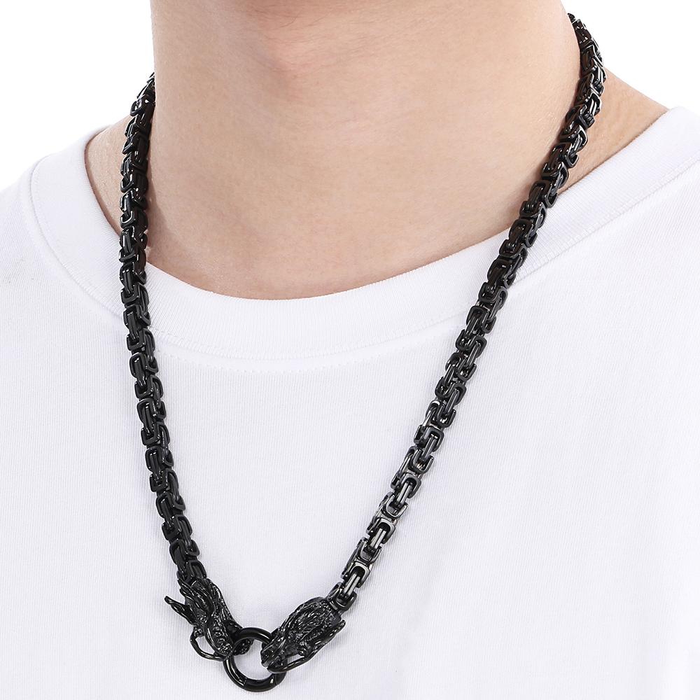 Luxury Gold Color 316L Stainless Steel Chinese Dragon LONG Necklace for Men 6mm Width 72cm Long Fashionable Jewelry Accessory