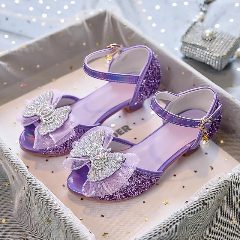 Children's High-heeled Crystal Princess Shoes with Sequins for Girls, Suitable for Stage Performances and Shows
