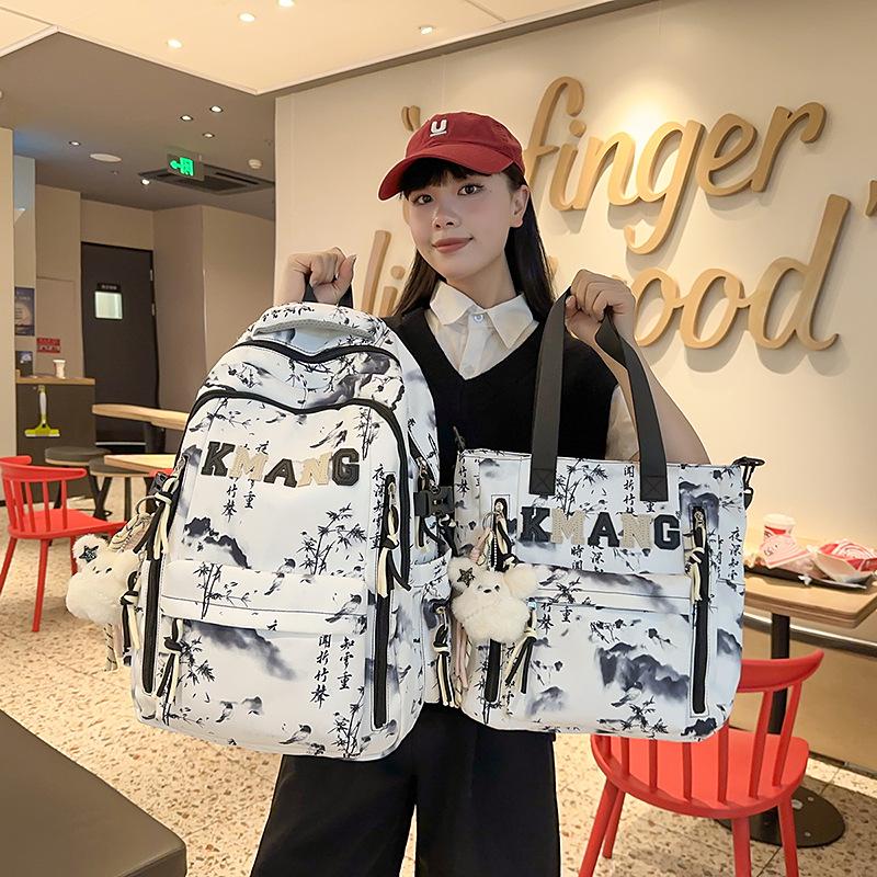 Chinese Ink Wash Backpack, Large Capacity for Students: Ideal for Girls, Boys, and College Use