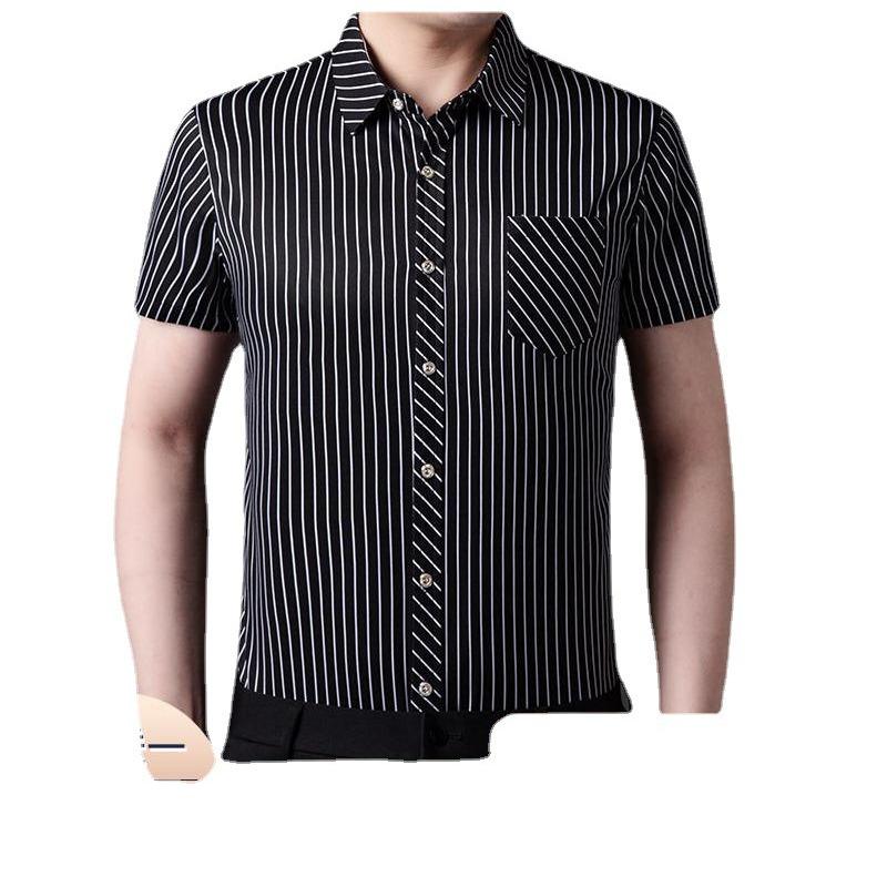 Летняя мужская модная молодежная полосатая повседневная трендовая эластичная рубашка 4XL — фото 4