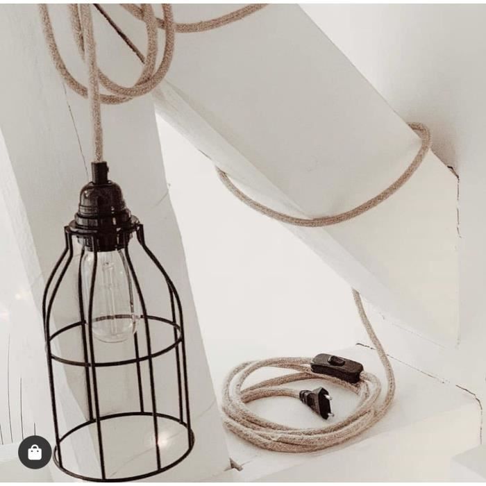 Suspension luminaire - HOOPZI - Bala - Cordon tissu 4,5m - Douille E27 - Interrupteur intégré