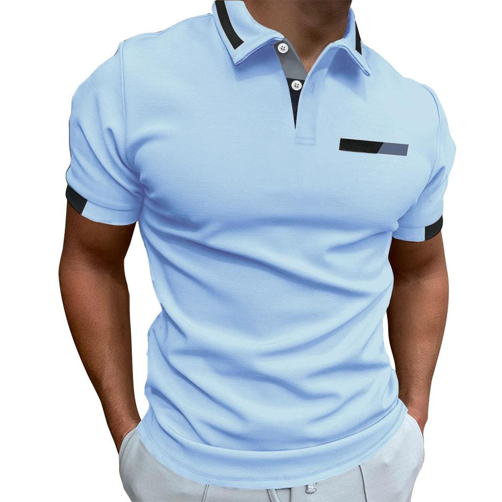 New Men's Casual POLO Shirt Chest False Pockets Lapel Buttons Business T-shirt Tops Male
