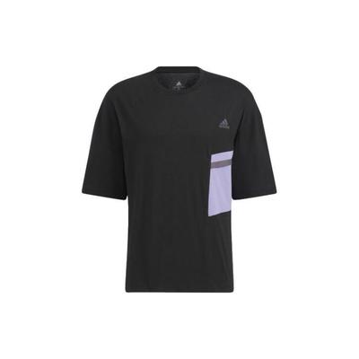 adidas T-shirt a maniche corte con girocollo e patchwork con logo, unisex, top, nero HE7346