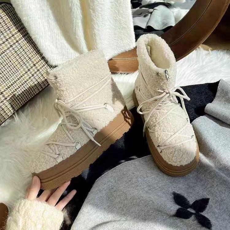 Snow boots women's 2025 winter new thick-soled versatile plush thickened fluffy shoes cotton shoes