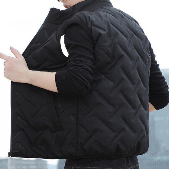 Men Waistcoat Embossing Solid Color Stand Collar Cotton Padded Coldproof Autumn Winter Zipper Vest Coat for Rock Climbing