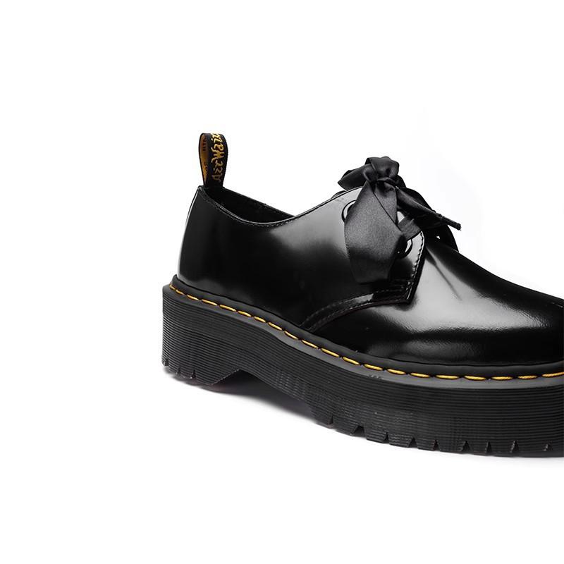 Autumn New Female Mary Jane Two-hole Ribbon Cowhide Muffin Small Leather Shoes British Fashion Versatile Height-increasing Martin Boots