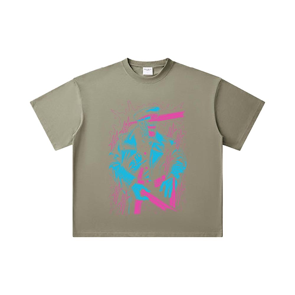 260 GSM Double Yarn 32 Count 100% Cotton Chainsaw Man V11 Katana Man Print Unisex Heavy Cotton T Shirt