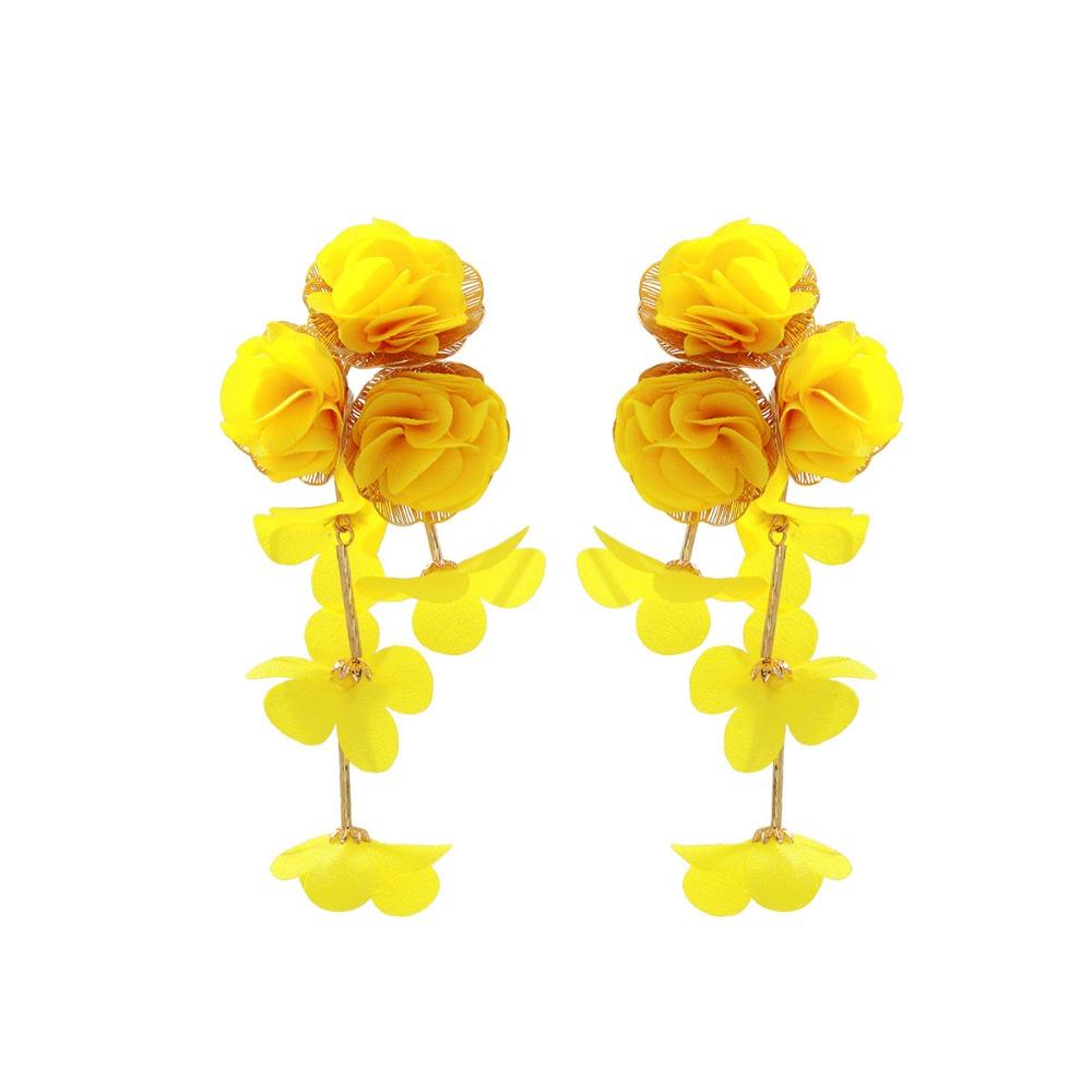 Chiffon Flowers Tassel Earrings Multicolor Women Earrings Sweet Long Drop Earring  Ear Jewelry