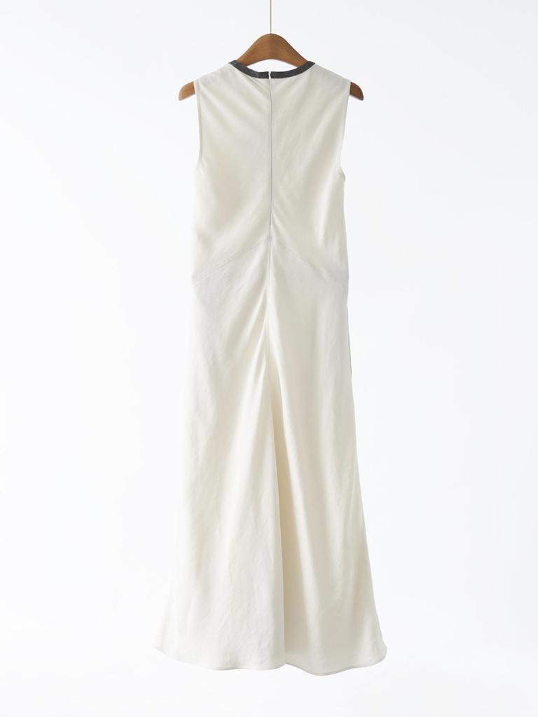 BC~26 Frühling/Sommer Perlenbesetztes Rundhals-Ärmelloses Französisch Elegantes Weste-Langes Kleid für Damen