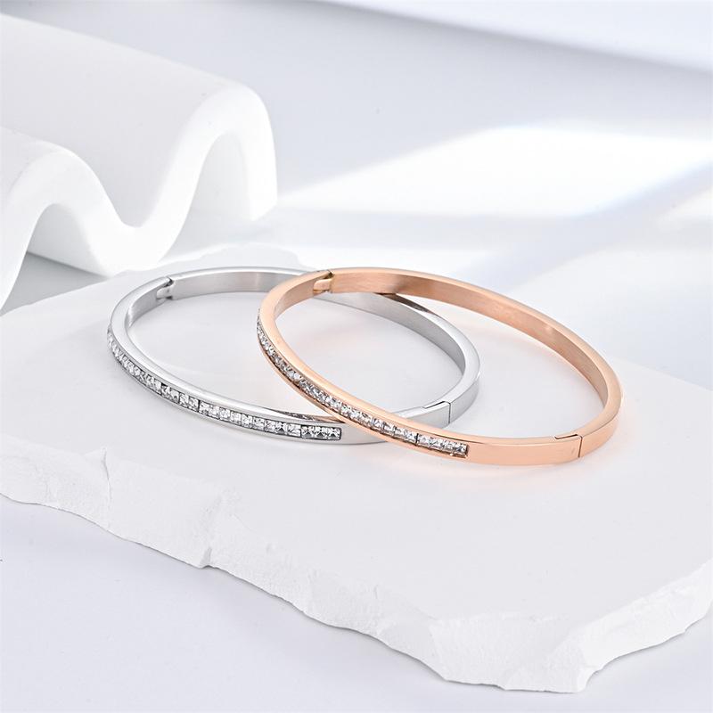 Fashion Diamond-Encrusted Straight Buckle Bracelet - Sparkling Crystal Bangle For Women Party Daily Jewelry
