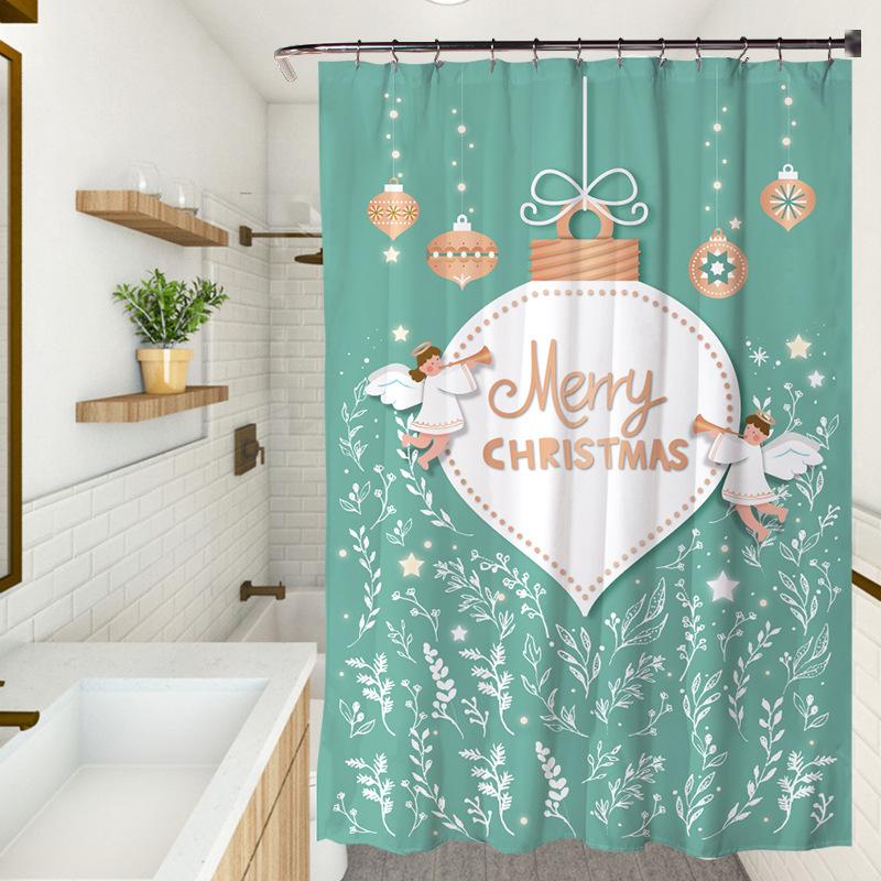 Cute Cartoon Christmas Washable Dirt-Resistant Shower Curtain Shower Head Waterproof Polyester Bath Curtain For Home Decor