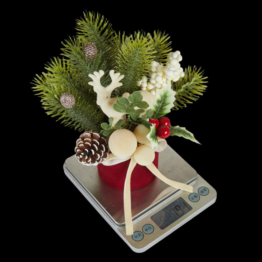 Flocked Reindeer Mini Tabletop Christmas Tree, Small Flocked Tree with Twine and Bow Home Decoration