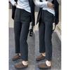 Black Casual Pants for Women, Spring Trendy Hot-Selling Style, Plus-Size High-Waisted, Stretchy, Slimming, Split Hem, Cropped Straight-Leg Suit Pants