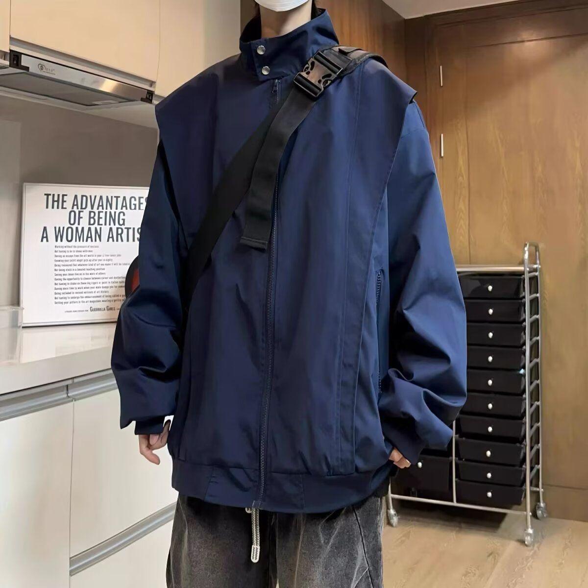 

Men s Versatile Lightweight Hooded Jacket with Drawstring Waist 3XL темно-синього кольору