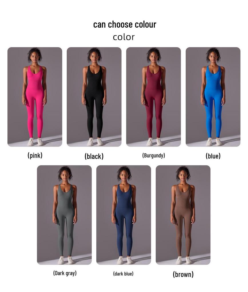 Sömlös enfärgad yogajumpsuit med öppen rygg