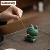 Color Blue Stone Cute Big-eyed Frog Incense Holder Water Fountain Decoration Incense Burners Meditation Censer Buddhism Ornament