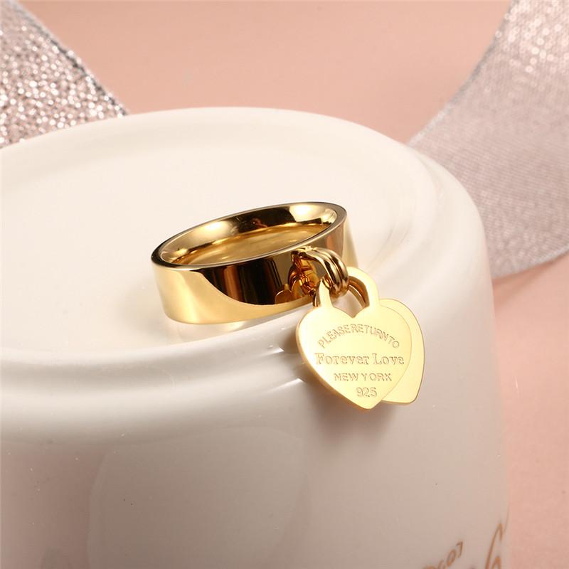 Rose Gold Color Women Ring Stainless Steel Rings Charm Finger Sweet Love Heart Trendy Female Jewelry Gift Multi-size