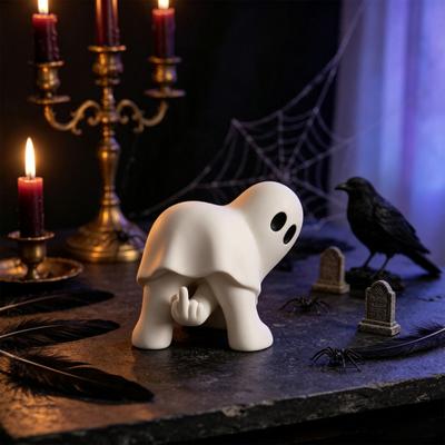 Halloween Gifts for Friends Ghost Figurine with Middle Finger, Cute Statue, Funny Figurines Spooky Resin Humor Desk Decor Party Home Office