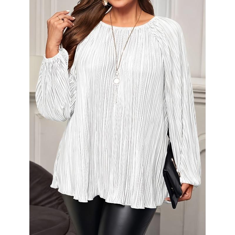 JPNTKY Women's Fashion Casual Solid Color Print O-Neck Long Sleeve  Blouses & Shirts