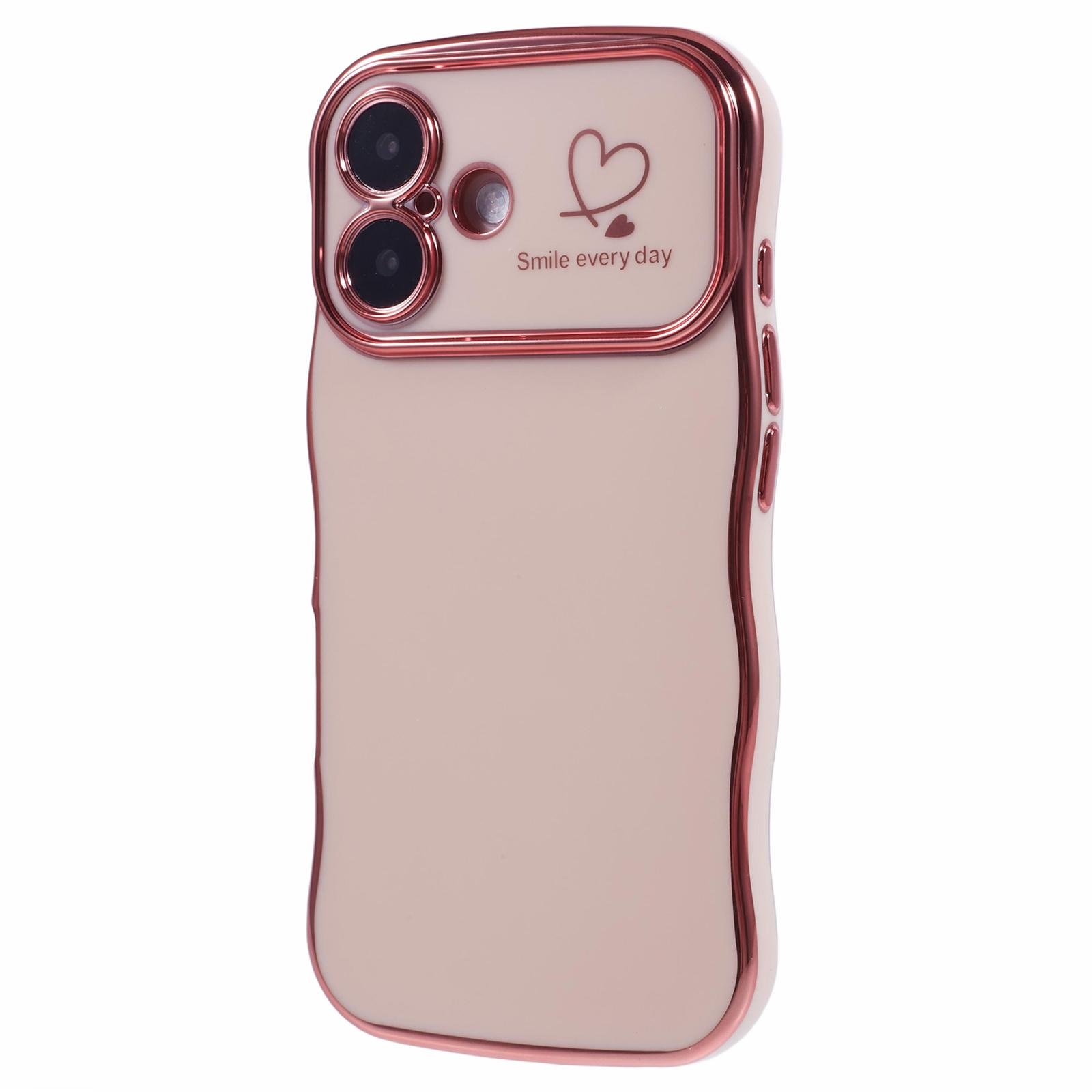 For iPhone 16 Plus Case Love Hearts TPU Phone Cover Curly Wave Frame Large Window C