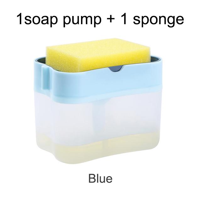 6 Colors Soap Pump Dispenser with Sponge Holder Cleaning Liquid  Press  Organizer Container Manual Cleaner Tool