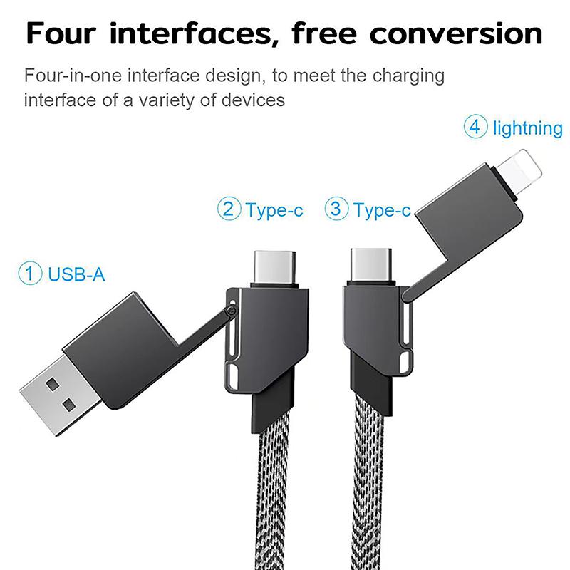 Zinc Alloy 4-In-1 Portable Keychain Charging Cable 60W Pd Fast Charge Data Cable Adapter Travel Portable Magnetic Keyring