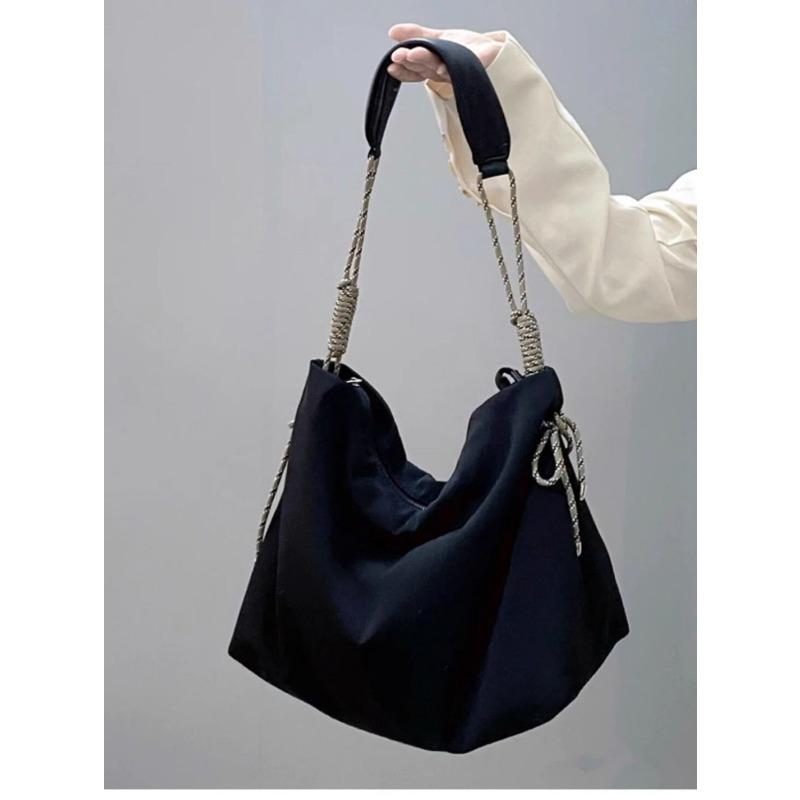 

Oxford cloth large capacity tote bag rope knot adjustable college style shoulder crossbody commuter bag lightweight чёрный