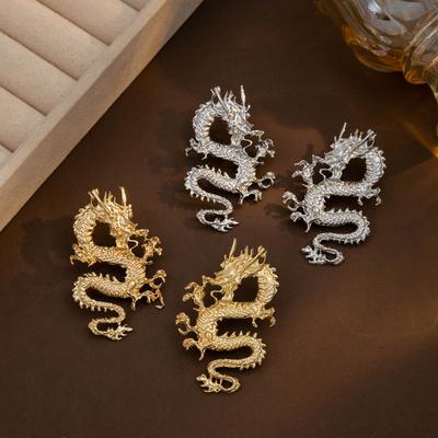 Chinese Style Retro Dragon Engraved Earrings, High-End National Style Natal Year Earrings, Medieval Earrings, Female