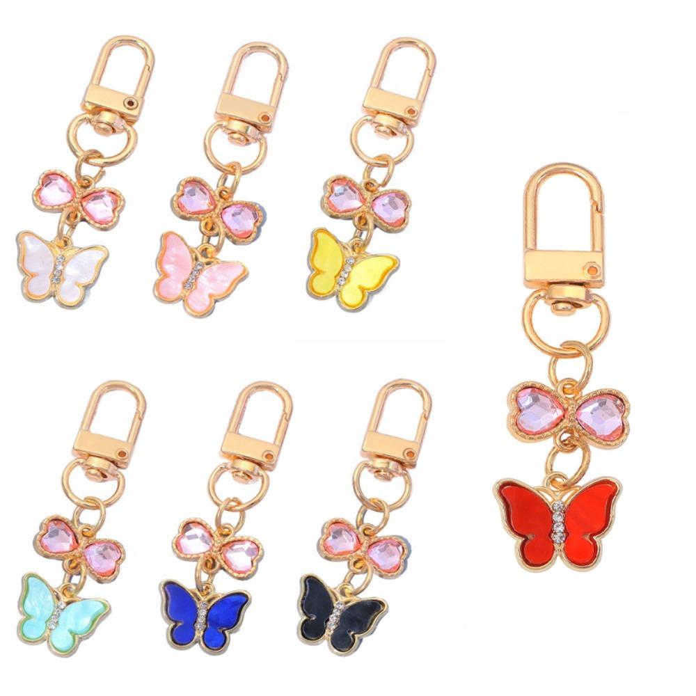 7PCS Ornaments Rhinestone Butterfly Keychain Pendant Key Ring Sweet Crystal Bow Key Chain  Bag Decor