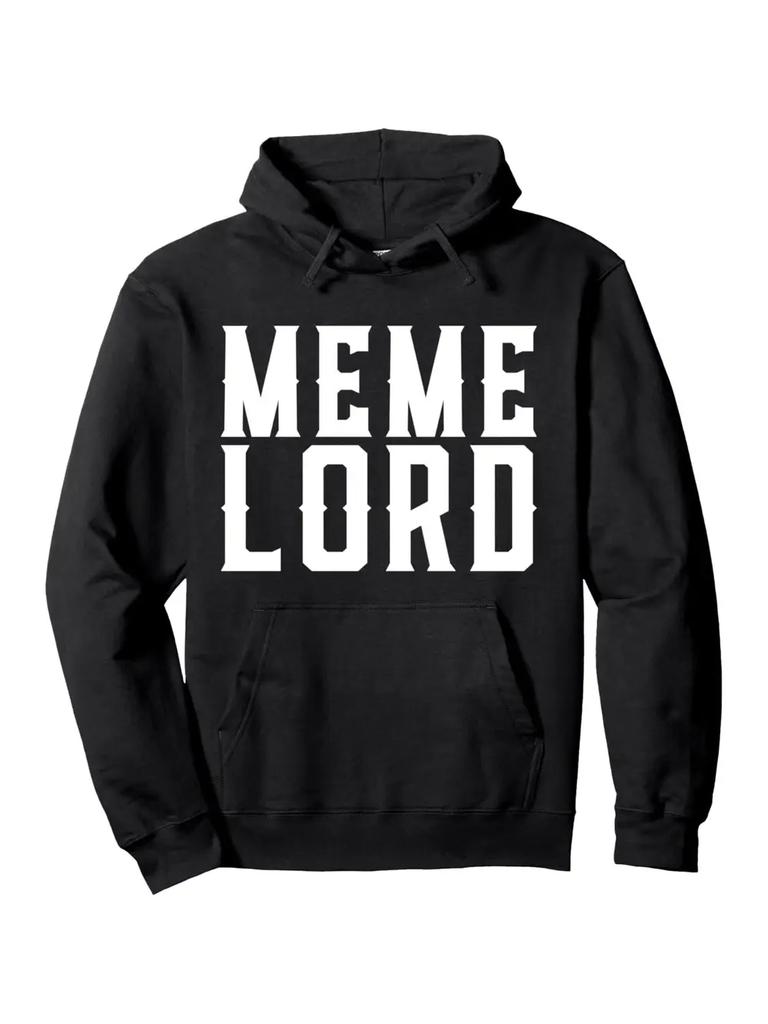 "Meme Lord" Graphic Hoodie - Black Casual Pullover with White Lettering