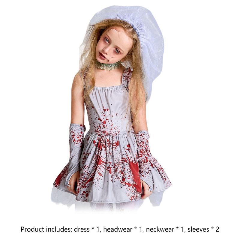 Girls Bloodstained Horror Ghost Bride Cosplay Dress Halloween Parties Costume