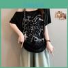 Summer Polyester Letter Print T Shirt With Ruching And Slanted Neck For Casual Women