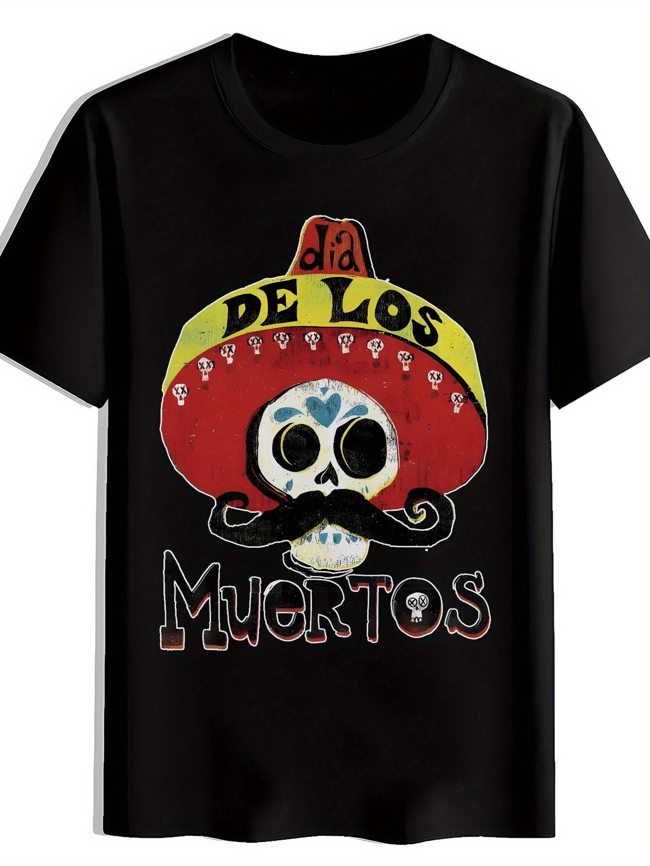 Black T-shirt with Vibrant Mexican Skull & Sombrero Design - Dia de los Muertos Graphic XXXXL