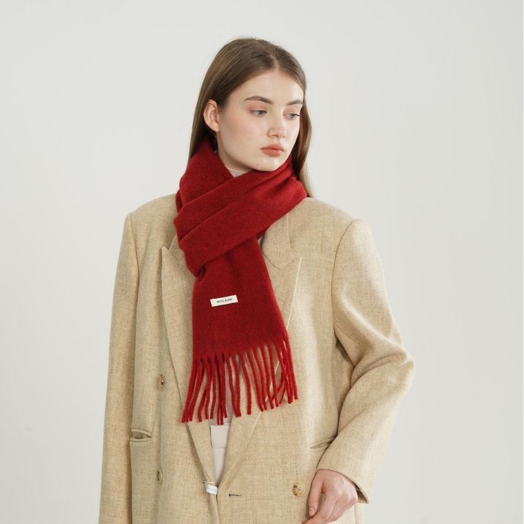 Solid Color Winter Women's Scarf Woven Tassel Wool Blend Versatile Fashionable Warm Thickened Scarf