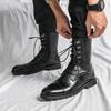 Men New Chelsea Ankle Boots Handsome Lace Up Motorcycle Shoes Net Red Thick Soled Casual Round Toe Boots