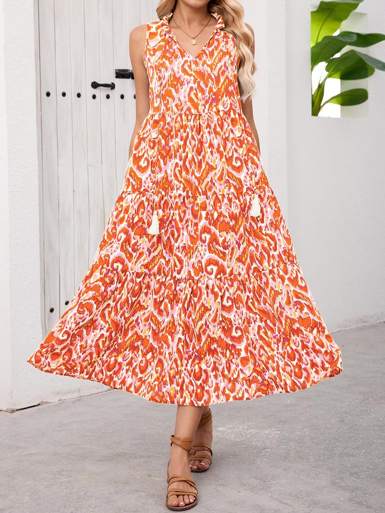 European and American summer printing new holiday style fashion sleeveless dress