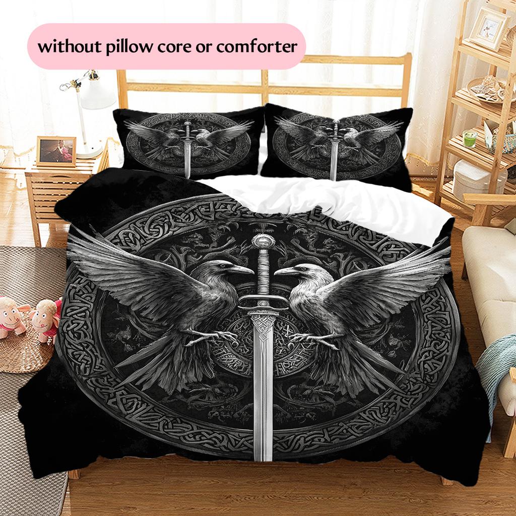 Bird and Sword Pattern Bedding Quilt Set Home Decoration Gift (1 * duvet cover + 2 * pillowcase without core)