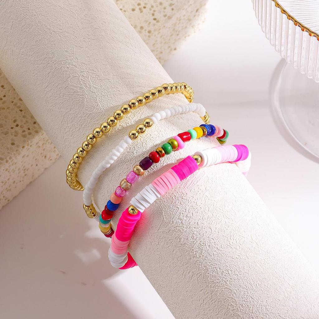 Buntes Sommer Strand Damen Polymer Clay Perlenarmband Set - 4 Stück