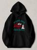 Black Pullover Hoodie with Snowflakes Are Kisses from Heaven Print Cute Snowman Graphic Sweatshirt Festive Winter Holiday Casual O