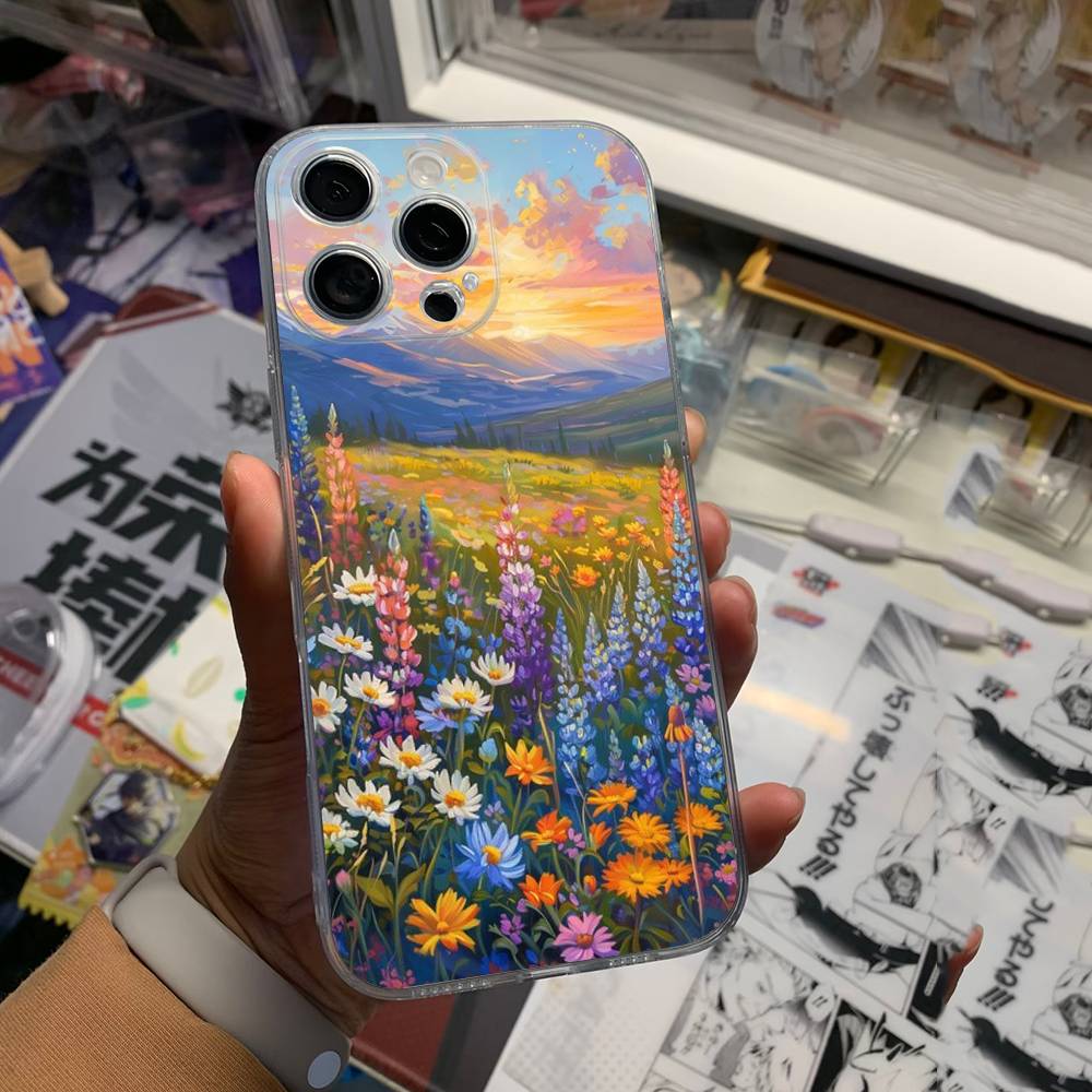Floral Pattern Blue Flower Sea Cover Phone Case For iPhone 17 16 15 14 13 12 11 Pro Max Plus Mini Clear Soft Shell Thin Tpu