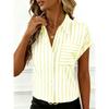 Summer Women's Drop Shoulder Button Striped Pocket Casual Shirt