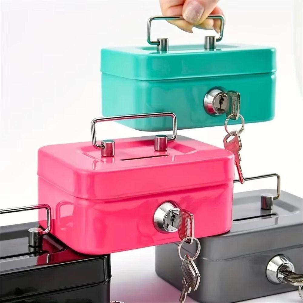Metal Money Safe Case with Key Lock Box Creative Lockable Cash Box Store Use