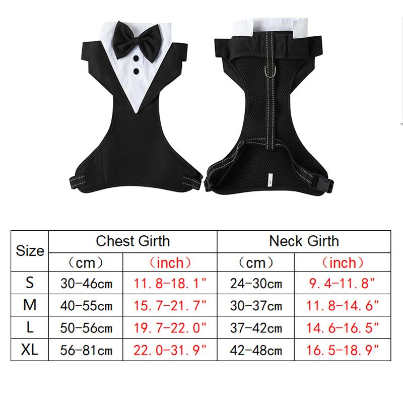 Dog Tuxedo Vest with Bow Tie, Formal Wedding Harness Outfit for Small Dogs, Puppy Party Suit Costume with Chest Strap