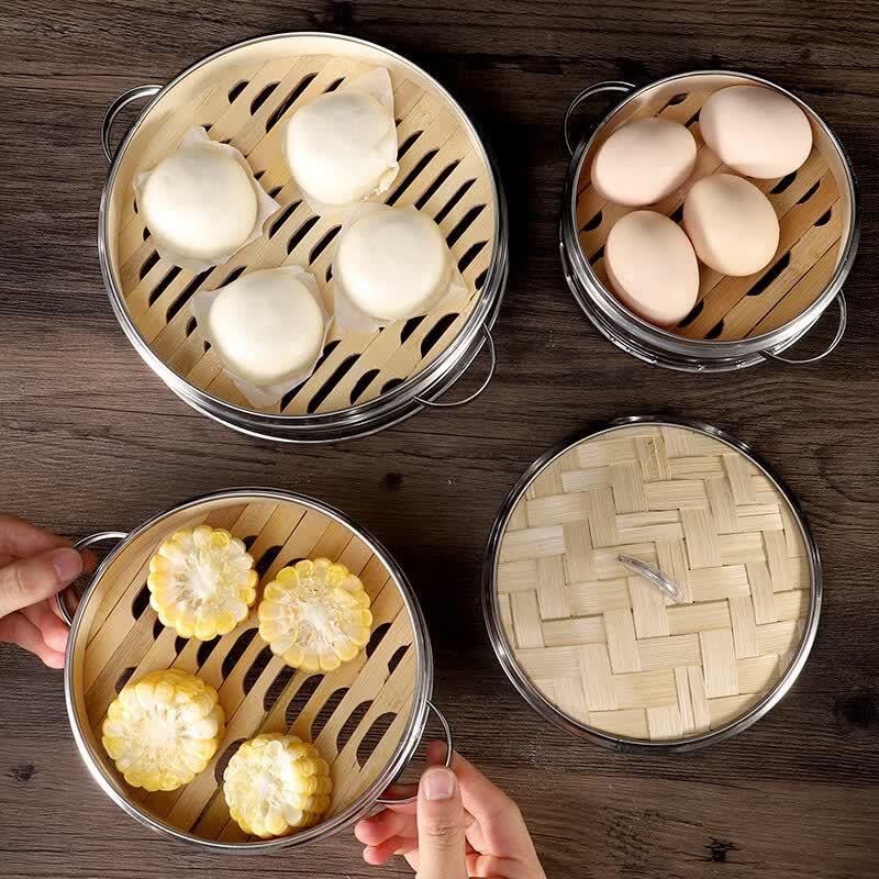 Diruien Stainless Steel Bamboo Steamer Basket & Lid Set