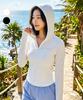 Helingbon Women'S Hooded Zip-Up Fingerhole Crop Rash Guard (2 Colors) / Rj391W