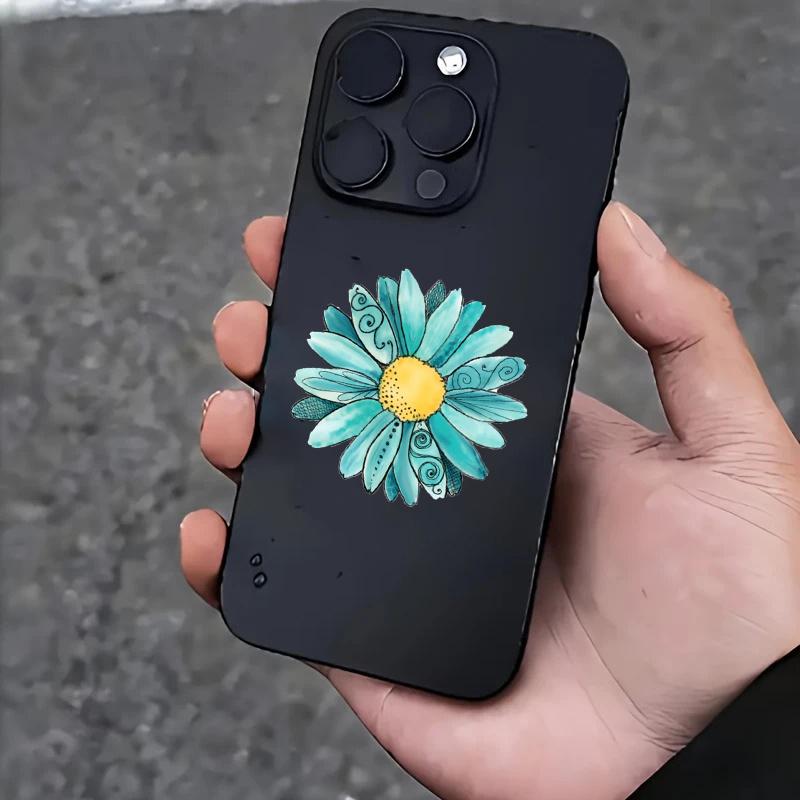 Teal Daisy Sticker, Vinyl Watercolor Daisy, Flower Decal