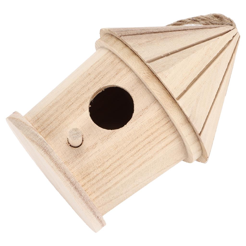 Wooden Bird House DIY Natural Wooden Round Shaped Hanging Bird Nest for Outdoor Garden