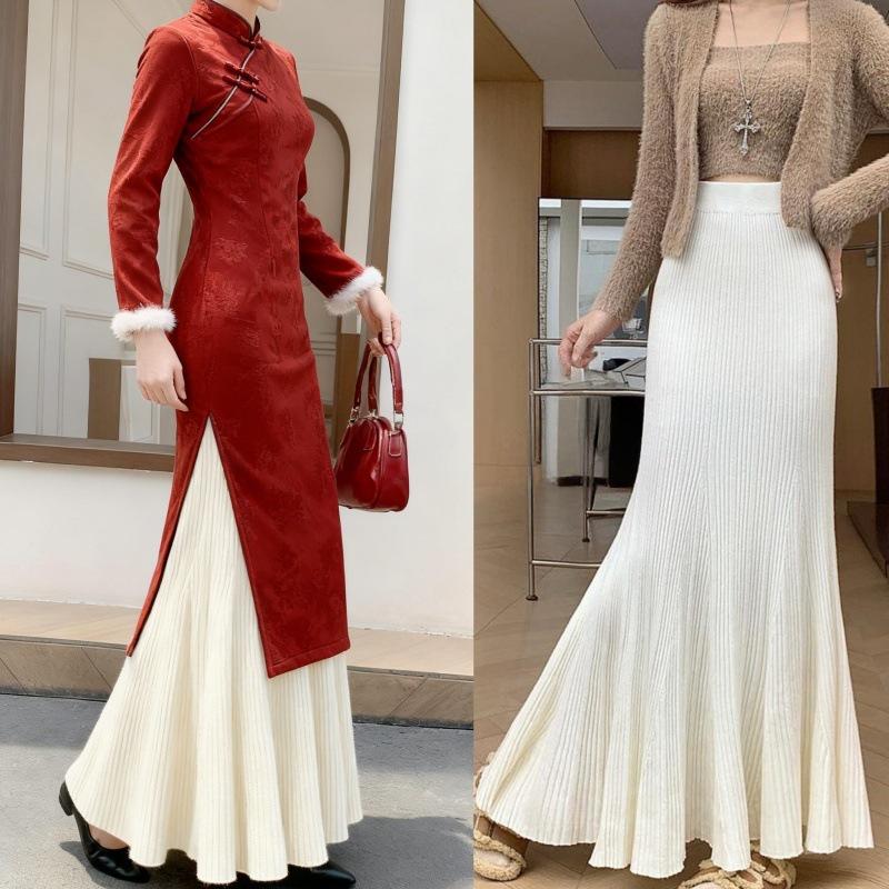 Qipao Underskirt: Elegant Knitted Fishtail Skirt for Autumn/Winter