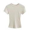 Summer New Female American Spice Girl Solid Color Crew Neck Short Sleeve T-Shirt Basic Threaded Bottom Top